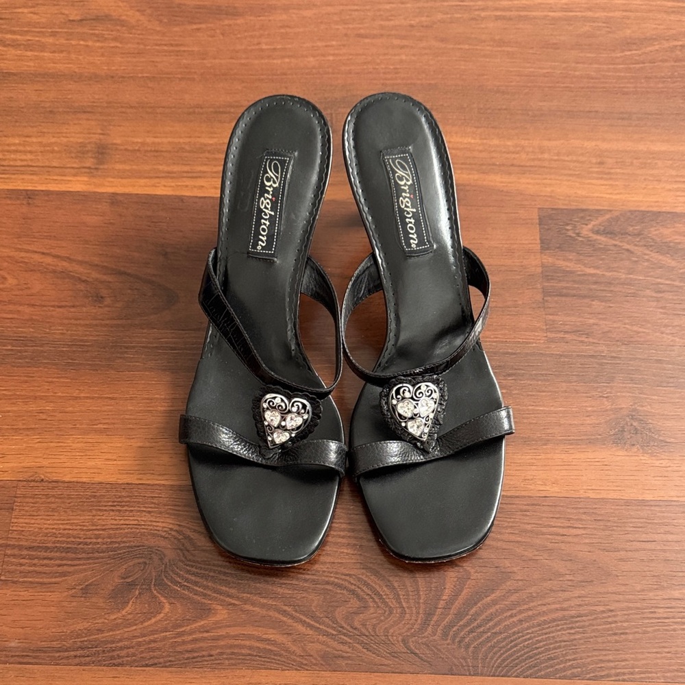 Vintage Brighton Black heel Sandals with Heart Accent